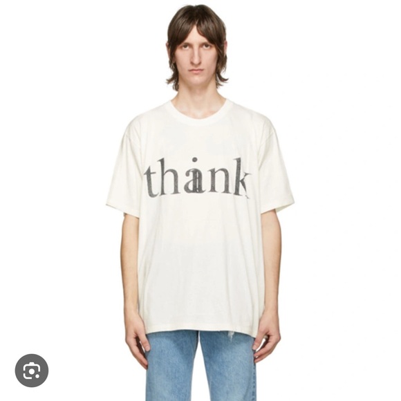 Gucci White Graphic Tee with Thank Print
